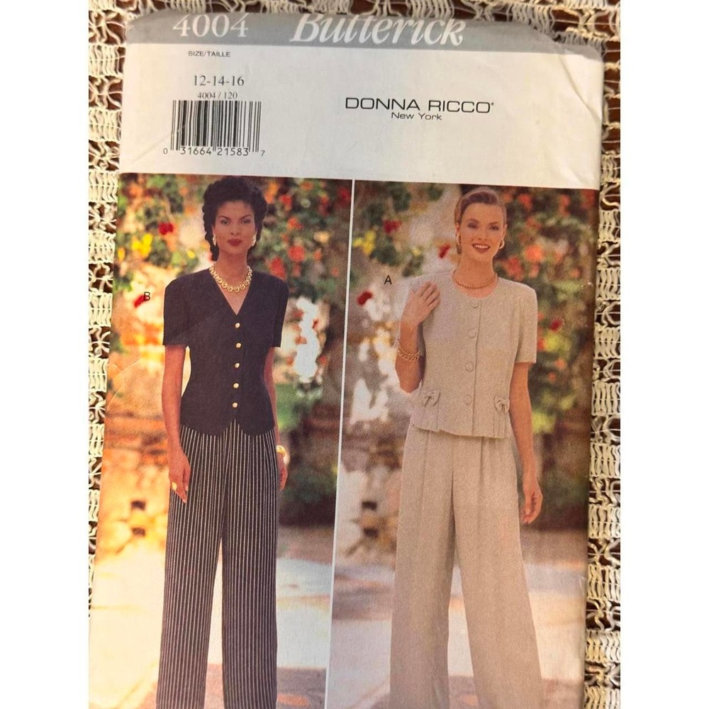 Butterick 4004 Donna Ricco Sewing Pattern Top Pants Multi-Size 12-14-16 Uncut